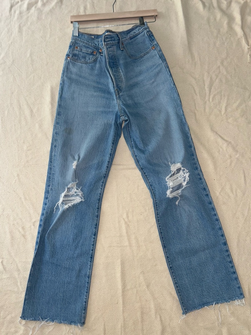 Levi's Medium Blue Straight Leg Distressed Jeans